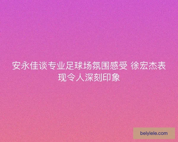 安永佳谈专业足球场氛围感受 徐宏杰表现令人深刻印象